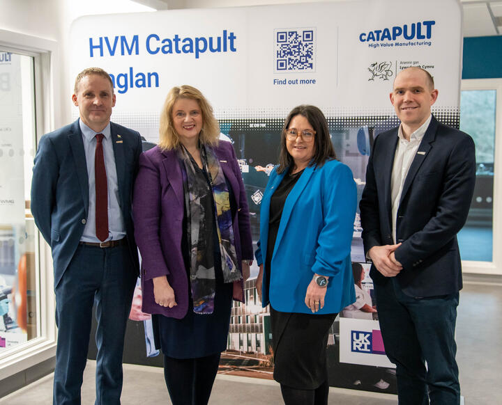 Andy Silcox, Katherine Bennett, Jacqui Murray and Ben Morgan at the HVM Catapult Baglan opening